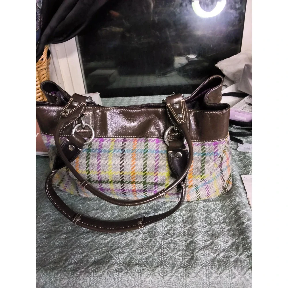 59.Coach Penelope Tattersall Plaid Wool Tweed Satchel